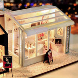 1 Set DIY Dollhouse Kit, Bakery/Coffee Shop/Sushi Shop/Hair Salon/Dressing Room/Ice Cream Shop DIY Mini House Model Kit for Children Adults F