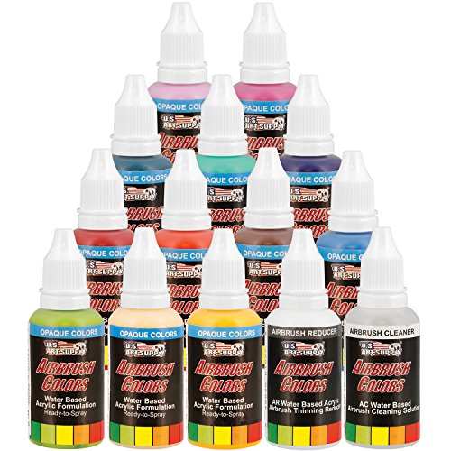 U.S. Art Supply 12 Color Secondary Opaque Colors Acrylic Airbrush, Leather & Shoe Paint Set with