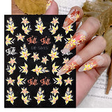 6 Sheets Fall Nail Art Sticker Decals 5D Embossed Sunflower Self-Adhesive Acrylic Nail Art Supplies Maple Leaf Daisy Rose Nail Design Decoration for Women and Girls Nail Accessories