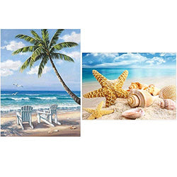 DIY 2 Pack Diamond Painting Kits for Adults, Beach Diamond Painting Crystal Rhinestone Embroidery Pictures Arts Craft for Relaxation Gift(Canvas 12 X 16 Inch).