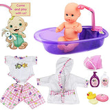 Baby Bath Toys 13-Inch Little Newborn Doll Bath Set - Real Working Bathtub with Detachable Shower Spray and Accessories for Kids Pretend Play