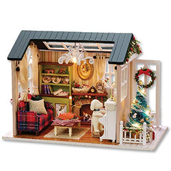 Flever Dollhouse Miniature DIY House Kit Creative Room with Furniture for Romantic Artwork Gift(Holiday Time Plus Dust Proof and Music Box)