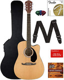 Fender FA-125CE Dreadnought Cutaway Acoustic-Electric Guitar - Natural Bundle with Hard Case, Strap, Strings, Picks, Fender Play Online Lessons, and Austin Bazaar Instructional DVD