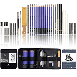 DEHUA ART 37 Pieces Drawing Pencil Set and Sketching Kit with Portable Zipper Case and Complete Sketch Supplies for Beginners Kids Professional Artists