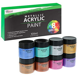 U.S. Art Supply 8 Color Metallic Acrylic Paint Jar Set 100ml Bottles (3.33 fl oz) - Professional