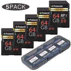 Polaroid 64GB Extreme Performance SDHC 95R/45W MB/S Speed U3 Class-10 Memory Card - 5 Pack with
