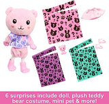 Barbie Chelsea Cutie Reveal Small Doll & Accessories, Brunette with Teddy Bear Costume, 6 Surprises (Styles May Vary)