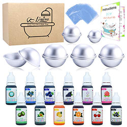 12 Pieces Bath Bomb Mold Set with 12 Soap Dye, Shrink Wrap Bags - DIY Bath Bombs Making Supplies Kit - Food Grade Skin Safe Bath Bomb Dye for Soap Coloring, Crafting Fizzles - with Instructions