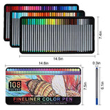 Ubefond Fineliners Fine Point Pens,108 Colors Set Fine Tip Markers With Color Numbers,0.4MM Fine-Liner Tips Journal Pens No Bleed,Fineliner Color Pens For Adult Coloring Books Writing Drawing