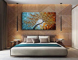 Tyed Art-Golden Flowers Oil Paintings on Canvas Abstract Flowers Tree Paintings 100% Hand-Painted 3D Abstract Art Floral Wall Art Decorations for Living Room Bedroom Dining(20X40in)