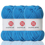 SJ SHINEJING T-Shirt Yarn Fettuccini Zpagetti-Knitting Crocheting Bags Bowls DIY Handicraft and Home Decor Yarn 3 Pack (Turquoise)