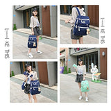 3Pcs Wave Point Canvas School Bag Primary Student Backpack British Wind Elementary BookBag Bag Sets with Plush Doll