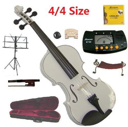 Merano 4/4 Full Size White Student Violin with Case and Bow+Extra Set of Strings, Extra Bridge, Shoulder Rest, Rosin, Metro Tuner, Black Music Stand, Rubber Mute