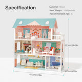 ROBOTIME Doll House Wooden Dollhouse for Kids 3 4 5 6 Years Old, Dreamhouse w/28PCS Furniture Plastic, for 3.3”Dolls, Birthday Presents for Toddler 3+