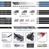 Drawing Pencils Set, 51 Pack Professional Sketch Pencil Set in Zipper Carry Case, Art Supplies Drawing Set with Graphite Charcoal Sticks Tool Sketch Book for Adults Kids Drawing Sketching