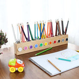 Ouluhend Wooden Colored Pencil Holder Case Organizer with 11 Holes, Nature Pine Wood Desktop Storage Stationary Caddy for Colored Pencils, Markers, Crayons.