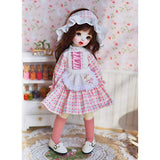 RAVPump BJD Doll Clothes, 4Pcs Pink Ribbon Grid Dress for 1/6 BJD Doll (No Doll)