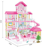 FIXSON Dollhouse Dream House with Furniture Accessories DIY Pretend Play Doll House for Girls 2,3,4,5,6,7 Year Old (7 Rooms)
