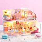 ROBOX DIY Miniature Dollhouse Kits 1/24 Scale Wooden Model Pinellia Time Pink Cute House Unique Style for Girls Beautiful Gifts for Kids Toys with Furniture Accessories and Dust Cover