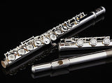 Glory Silver Plated Intermediate 17keys, Open/closed Hole C Flute with B Foot Joint,Offset G, with Case,cleaning Rod, Cloth, Joint Grease, and Gloves