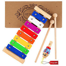 WEfun Xylophone for Kids,Wooden Musical Toy with Clear Tuned Metal Keys,2 Child-Safe Plastic Mallets and a Whistle for Music-Making Fun
