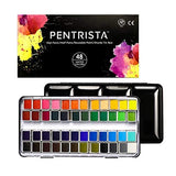 PENTRISTA Watercolor Paint set, 48 Colors Premium Solid Watercolor Half Pans in Tin Box, 1 refillable Water Brush Pen, Art Pigment Kit Perfect for Artists Students Kids Beginners and Art Lovers