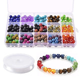 Vankcp 388 Pcs 8MM Chakra Beads and Colorful Lava Rock Stone Chakra Stones for Jewelry Making