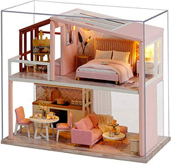 piberagi Doll House Miniature Dollhouse Kit DIY Wooden Dollhouse Accessories with Furniture Set Toy Plus Dust Proof Cover for Kids Teens Adults (QL003)