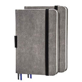 2 Pack Small Notebook Pocket Lined Journal Mini Notepad, 3.5 by 5.5 Inch, Leather Hardcover, 100 GSM Thick Paper (Grey, Ruled)