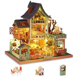GuDoQi DIY Miniature Dollhouse Kit, Tiny House kit with Music, Miniature House Kit 1:24 Scale, Great Handmade Crafts Gift for Mother's Day, Birthday, Jungle Resort