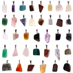 KeyZone 60 Pieces Irregular Healing Gemstone Pendants Charms Crystal Chakra Beads for DIY