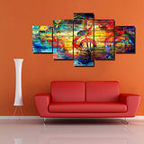 TUMOVO Abstract Canvas Wall Art Colorful Violin Clef Paintings Music Notes Picture 5 Panel Wall Art Modern Artwork Home Decor for Living Room Giclee Framed Gallery-Wrapped Ready to Hang(60''Wx32''H)