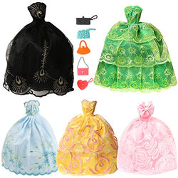 Fashion Doll Clothes Dress and Accessories - 10 Pack Doll Clothes and Accessories 5 PCS Wedding Gown Dresses 5 Handbag for 11.5 inch Doll, Casual Wear Clothes Outfits for 11.5‘’-12‘’ Doll, Girls Gifts