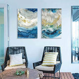 Abstract Blue Art Wall Painting: Canvas Wall Art Hand Painted Embellishment Gold Foils Artwork for Office (24'' x 36'' x 2 Panels)