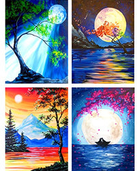 SKRYUIE 4 Pack 5D Diamond Painting Abstract Sun and Moon Trees Full Drill Paint with Diamond Art, Landscape Oil Painting by Number Kits Embroidery Rhinestone Wall Home Decor 30x40cm (12"x16")