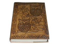 M&N Handmade Owl Embossed Leather Journal Pocket style Re-fillable 7x5 Blank Pages Tanned Color for Men and Women