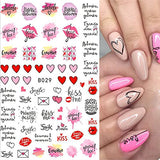 Valentine's Day Nail Stickers, Heart Nail Decals 3D Self-Adhesive Heart Kiss Rose Cupid Angel Baby Romantic Designs DIY Nail Art Decoration for Women Girls (6Sheets)