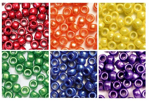 Primary Pearl Colors 6 x 9mm Plastic Craft Pony Beads, 6 Bags Variety Pack, 6 Colors (about 3000