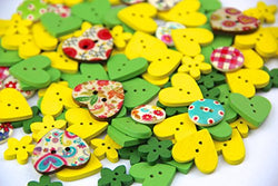 RayLineDo One Pack of Over 190PC s Green&Yellow Various Shapes 2 Holes Wood Buttons(15-20MM)