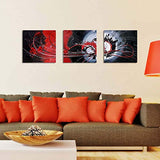 Large Hand-Made Abstract Wall Art for Living Room Bedroom Decoration, Modern Red and Black Knife Palette Oil Painting on Canvas for Home décor, Framed Ready to Hang 16x16 Inch 3 Pieces Set…