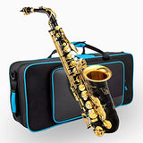 Aisiweier Black/gold keys E Flat Alto Saxophone Brass Engraved Eb E-Flat Natural White Shell Button Wind Instrument with Case Belt Brush (Black/gold keys)