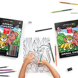 Arteza Kids Watercolor Pencils, 100 Colors, 50 Double-Sided Pencil Crayons with Nylon Watercolor Brush and Land Animals Coloring Book Kit, Art Supplies for School, Home, Doodling, and Drawing