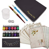 Glass pen set, 16 pieces calligraphy set, including 12 color ink, Clean Cup pen holder, 1 crystal glass pen, 1 wooden calligraphy pen, suitable for all beginners