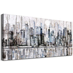 Urban Architectural Landscape Abstract Canvas Prints Bathroom Wall Art for Bedroom Wall Decor Artworks Pictures Home Decor Wall Decorations for Living Room,Wood Grain 1 Piece Modern Wall Paintings