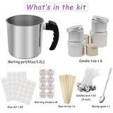 Candle Making Kit, DIY Candle Making Supplies Including 42oz/1.2L Candle Making Pouring Pot, 6 Candle Tins, 6Pcs Candle Wicks Holder, 60Pcs Candle Wicks, 60Pcs Candle Sticker and Spoon