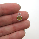 Bezel Gemstone Pendant - Tiny Circle Shape - 7mm - Sterling Silver Bezel Gem (2 pcs) (Peridot)