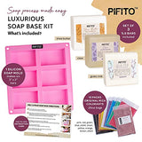 Pifito Soap Making Kit │ DIY Soap Making Supplies - 3 lbs Melt and Pour Soap Base (Goats Milk, Shea Butter, Clear), 10-Pack Mica"Original" Colorants Sampler, Mold and Instructions