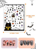 Kalolary Halloween Nail Art Stickers Decals, 1500+ Patterns Pumpkin Bat Ghost Witch Skull Self-Adhesive DIY Nail Sticker Decals for Halloween Party(12 Sheets)