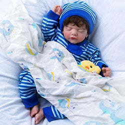 JIZHI Lifelike Reborn Baby Dolls - 18-Inch Soft Body Realistic Newborn Baby Dolls Boy Sleeping Real Life Baby Doll with Clothes and Bottles Gift Set for Kids Age 3+