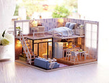 Zerodis DIY Dollhouse Kit,1:24 Scale Miniature Modern Loft Apartment Building Model Wooden House Assembling Kits Christmas Birthday Gifts for Boys Girls
